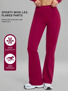 MFVIM Casual Leggings High Waist Shaping Yoga Running Training Flare Pants Long Pants - Red Violet - View 2