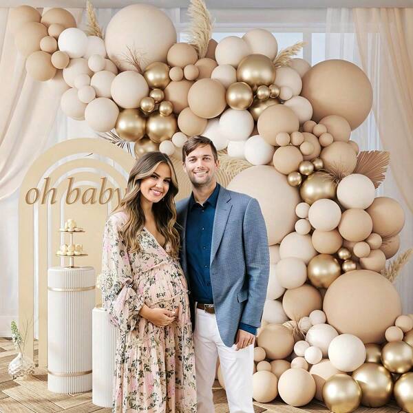 Neutral Color Balloon Arch Kit, Neutral Color Balloon Garland, Includes Nude, Sand, White, And Metallic Gold Balloons, For Wedding, Birthday, Baby Shower Decorations