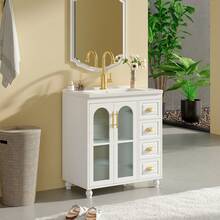 Old SKU: LY316465AAA-Badmöbel Single Vanity Unit With 80 Cm Base Cabinet And Ceramic Washbasin, White - White - View 4