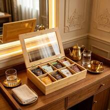 Bamboo Tea Bag Storage Box, Divided Storage Box, Suitable For Middle Eastern Arabic Mint Tea And Saffron Black Tea Bags, Wooden Tea Canister, For Home Majlis Tea Room Use, Non-Food Contact Bamboo Tableware - Champagne - View 7