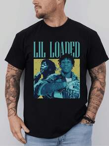 Camiseta de Hombre Lil Loaded Music - Camiseta de Cuello Redondo Suave de Mezcla de Algodón de 230GSM con Estampado Icónico de Lil Loaded, Ropa Casual Urbana Adecuada para Fanáticos del Hip - Negro - Ver 1