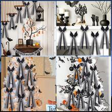 6/12pcs Gothic Halloween Sequin Bat Bows With Black & White Plaid Long Ribbon, Spooky Bat Wing Tassel Hanging Decor, Halloween Party Home Decoration, Suitable For Christmas Tree, Wreath, Garland, Window, Door, Wall Decor, Halloween Cosplay Hair Accessory - Multicolor - View 7