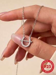 1pc S925 Sterling Silver Travel Vacation Minimalist Luxury Aesthetic Versatile Elegant Personalized Niche Exquisite Horseshoe Pendant Necklace Women's Cool Tone Fashion European And American High-End Geometric U-Shaped Collarbone Chain Delicate Gift - Geometry - View 5