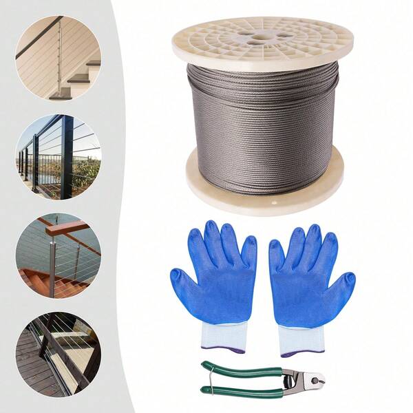 Long Roll Stainless Steel Wire Cable 1/8" Diameter Balanced Flexibility & Strength Weatherproof Heavy Load Wire Rope For Large Outdoor Construction Projects Lifting Towing