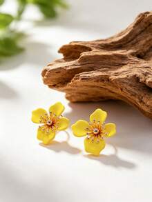 1 Pair Exquisite Glossy Colorful Blooming Four-Petal Flower Stud Earrings For Women - Flower Earrings - View 4