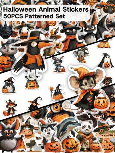 50pcs Halloween Animal Stickers (Transparent PET) – Halloween Party Stickers – Perfect For Skateboards, Notebooks, Suitcases, Water Bottles, And Phone Cases – DIY Holiday Gifts