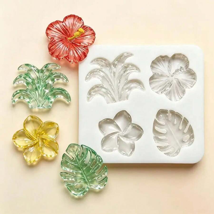 Molde de Silicona para Flores Tropicales - Hibisco y Plumeria, Ideal para Dración de Pasteles en Fiestas Tropicales - Rojo y blanco - Ver 1