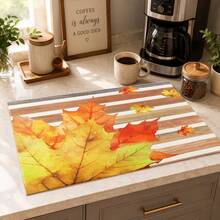 1pc Autumn Colorful Maple Leaf Pattern Diatomaceous Earth Kitchen Drain Mat, Quick-Drying Absorbent Non-Slip Coffee Machine Mat & Dish Drying Mat, Suitable For Kitchen Countertop And Holiday Home Decor - Multicolor - View 2