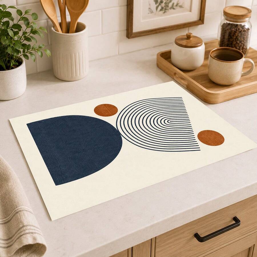 1 pieza Alfombrilla de drenaje de cocina de tierra de diatomeas con patrón geométrico minimalista moderno, alfombrilla absorbente de secado rápido y antideslizante para máquina de café y secado de platos, adecuada para encimera de cocina y decoración del hogar - Multicolor - Ver 1