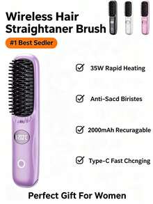 Multi-Color Wireless Curling Comb, Portable Anti-Frizz Tool With LED Digital Temp Control & Anti-Scald Design, USB Rechargeable, Lightweight & Compact, Say Goodbye To Morning Frizz, Smooth Hair Anytime, Anywhere, Multiple Colors Available. - Multicolor - View 11