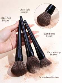 3pcs Large Makeup Brush Set, Soft Fluffy Fiber Bristles With Black Handle, Suitable For Loose Powder, Blush, Contour, Highlighter, Daily Makeup Tool - Multicolor - View 7