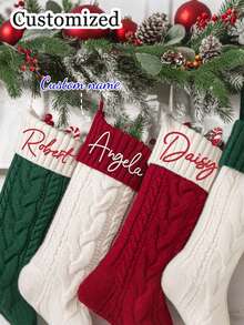 Customized Personalized Christmas Socks, Red And White Color Block Christmas Socks, Customizable Christmas Socks (Can Print Name And Personalized Text), Christmas Gifts, Holiday Decorations, Customized Christmas Tree Ornaments, Single Christmas Sock, Christmas Gifts, Advent Calendar, Christmas Decorations - Multicolor - View 2