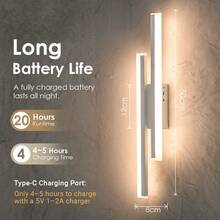 wamblz 可充電無線壁燈 50cm 可調光電池供電壁燈 磁吸式鋁製 LED 壁燈 適用於臥室、客廳、走廊、樓梯間、洞洞板、沙發、電視背景牆 白色 - 白色的 - 查看 9