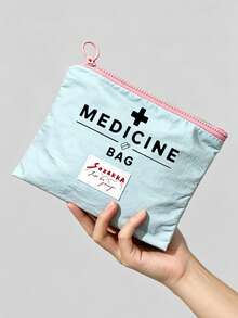 「Medicine」圖案印花便攜藥袋 藥丸收納包 急救包 化妝包 零錢包，適合日常使用/戶外/旅行，便攜收納、化妝品、手機及其他小物品收納，旅行必備，聖誕禮物，個性化禮物袋，教師節禮物，小禮物交換，房間裝飾 - 彩色 - 查看 10