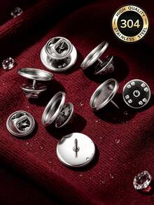 10Pcs 304 Stainless Steel Blank Brooch Pin Backs, Round Bezel Tray Brooch Bases, DIY Handmade Jewelry Making Findings - Bottom Bracket - View 6