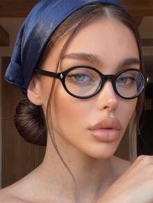 1 Pair Women's Round Frame Personalized Rivet Street Style Fashion Decorative Non-Prescription Glasses - glossy black - View 2
