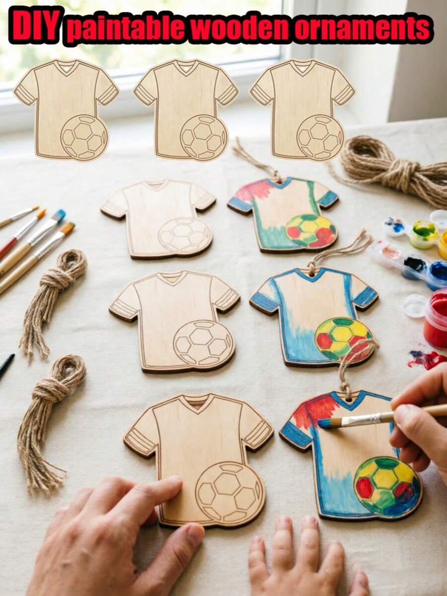 Football Theme Wooden Blank Pendant + Lanyard, DIY Painted Wooden Sign, World Cup/Fan Party/Home Decor - World Cup Template Widget - View 1