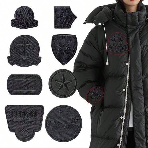 8 piezas de parches autoadhesivos de tela negra para reparación, diseño sin costuras, adecuados para chaquetas, ropa y accesorios - fáciles de aplicar, accesorios de suministros de costura