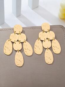 1 Pair Fashionable Personalized Exaggerated Metal Texture Round Disc Earrings For Women - Yellow Gold - View 2