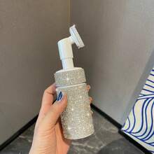 200ml Multifunctional Rhinestone Foaming Pump Bottle With Soft Brush Head, Press-Type Pump Generates Rich Fine Foam For Gentle Facial Cleansing, Detachable Brush Head Deep Exfoliate & Remove Makeup Residue, Refillable Design Reuse With Face Wash - White - View 4