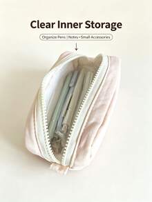 1pc Minimalist Japanese Style Solid Color Student Pencil Case, Large Capacity Fabric Desktop Stationery Storage Box, Fresh Artistic Learning Daily Stationery Bag, Can Store Calculator, Notebook And Pens - Suitable For School, Office And Travel Use - Suitable For Students, Professionals, Unisex, Multi-Functional Storage Box, Zipper Closure, Pencil Case - Multicolor - View 6