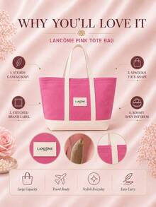 Lancôme 粉色帆布托特包，單件販售，耐用布料大容量，適合通勤、旅行與日常收納 - 粉色 - 查看 5