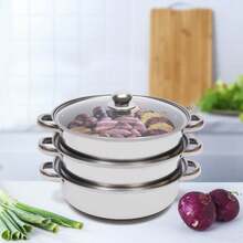 28cm/11in 3-Tier Stainless Steel Steamer Pot With Glass Lid, Silver Multi-Layer Steam Cookware, Dishwasher , Compatible With Induction And Gas Hobs For Home Cooking - View 3