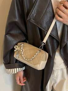 Women's New Spring Fashion Quilted Chain Handbag, Small Square Crossbody Bag, Versatile - Khaki - View 4