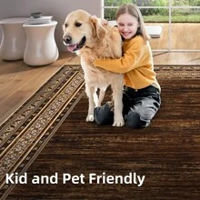 Techigher Modern Washable Area Rug - Non Slip Geometric Bordered Living Room Carpet, Foldable Thin Low Pile Floor Cover For Bedroom, Kitchen, Dining Room - Reddish-brown - View 4