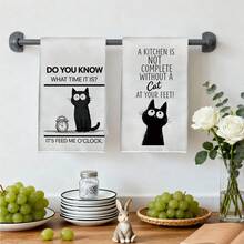 2PCS Kitchen Towels Cat Pattern Print 40*60cm Simple Style Rectangular Microfiber Kitchen Towels, First Choice For Crazy Cat Lovers, Dish Cloth, Table Cloth, Hand Towel, Kitchen Decor, Housewarming Gift For Neighbors, Perfect For Kitchen And Bathroom Use, Suitable For Housewives And Family Gathering Gifts, High Cost-Performance, Household Essential - Black - View 8