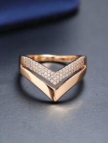 CVNANA 1pc Double V-Shaped Pave Zirconia Wide Ring, Symbolizing Victory, Unisex Accessory, Men's Gift Choice; Modern Minimalist Fashion Style, Suitable For Daily Commute, Cocktail Party, Anniversary, Holiday Gift. - A - View 8