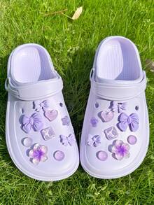 18pcs Purple Flower Accessories, Small Bow DIY Shoe Decor, Suitable For Perforated Sandals, Elegant And Fashionable, Gift For Girlfriend - Purple - View 2