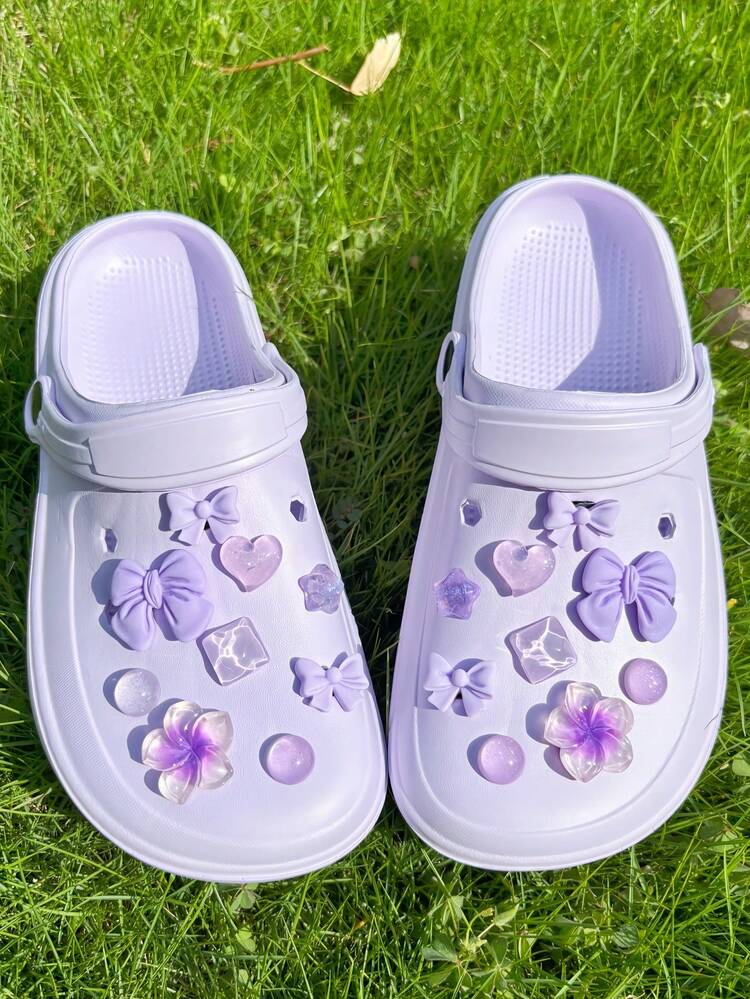 18pcs Purple Flower Accessories, Small Bow DIY Shoe Decor, Suitable For Perforated Sandals, Elegant And Fashionable, Gift For Girlfriend - Purple - View 2