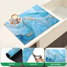 1 pieza Alfombrilla de drenaje de cocina de tierra de diatomeas con patrón de mármol azul & blanco y dorado, alfombrilla absorbente de secado rápido y antideslizante para cafetera y alfombrilla de secado de platos, adecuada para encimera de cocina y mesa de comedor - Multicolor - Ver 5