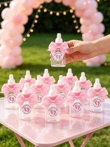 12/6/1 Set - 3.5 Inch Mini Pink Cute Bow Baby Bottle Style Plastic Box, Suitable For Baby Shower Party Decoration, With Pink Footprint Thank You Sticker And Pink Bow Plastic Bottle Style Storage Box Gift Box, Baby Shower Gift, Suitable For Baby Boy And Girl Baby Shower Party Centerpiece Decoration, Gender Reveal Party Tabletop Decoration Small Gift, Return Gift For Guests (Pink) - Pink - View 11