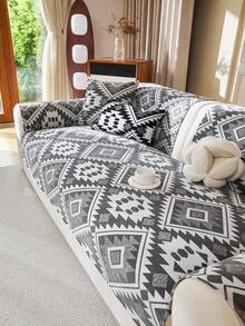 1pc Bohemian Style New All-Season Sofa Cushion, Straight-Line Anti-Scratch Leather Sofa Cover - Grey - View 2