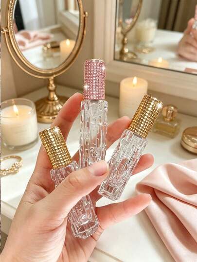 10ml Exquisite Fashionable Rhinestone Spray Bottle, Portable Refillable Perfume Atomizer, Shiny Crystal Decorated Travel Perfume Spray, Luxury Creative Toner Portable Liquid Dispenser Bottle, Refillable Cosmetic Dispenser Bottle, Convenient Rhinestone Luxury Perfume Pen, Lipstick-Shaped Rotating Retractable Spray Bottle, Rhinestone Sample Dispenser Bottle, Pocket-Sized Cosmetic Bottle, Holiday, Birthday, Teacher's Day Gift, Back To School Essential