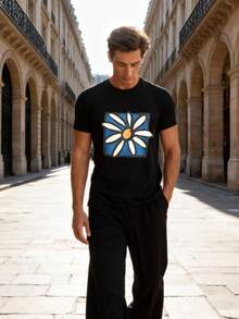ChristmasMen's White Tee - Comfortable And Airy Daily Shirt Featuring A Blue Daisy Peace Design, Suitable Both Casual And Formal Wear,Hot Item - Black - View 5