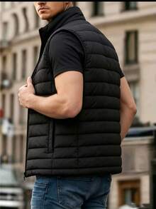 Men's Christmas Gift Zipper Front Winter Vest Jacket: Casual Cool Outdoor Sports Gift, Suitable For Family And Friends - Black - View 6