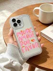 1pc Transparent Frame Minimalist Lens Protection Anti-Drop Anti-Collision Pink Heart Letter Pattern Phone Case Personalized Compatible With Iphone 16 Pro Max/17/16/15/14 Plus/13/12/11/Air And Series - Multicolor - View 1