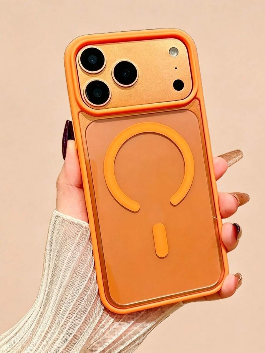 1 buah Casing Ponsel Akrilik Lubang Besar Kompatibel dengan iPhone 17 Pro Max, Pelindung Transparan Magnetik Mewah Tahan Guncangan untuk Apple 16 - Jeruk - View 1