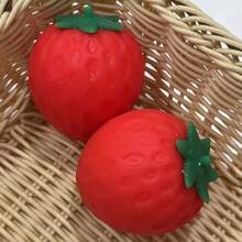 Tachimi 1pc Cute Realistic Strawberry Squishy Toy, Soft & Bouncy Sensory Stress Relief Toy, Suitable For Kids And Adults, Relieve Anxiety, Improve Daily Mood, Desktop Decoration, Party Favor, Ideal Holiday Gift - Multicolor - View 3