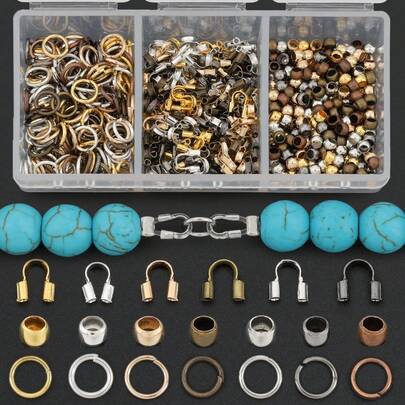 250pcs/Box Random Mixed Color DIY Jewelry Connector Parts Set, Includes Spacer Beads, U-Shaped Clasps And Jump Rings, Suitable For DIY Bracelets, Necklaces, Bag Charms, Beaded Accessories, Chain End Connectors, Flat Clamping End Caps, Horseshoe Shaped Closure Clasps, Wire Clamping Buckles, DIY Jewelry Making Materials