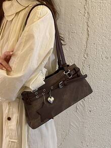 Bolso de axila premium para mujer, nuevo este año, bolso baguette de lujo ligero de nicho, bolso de hombro para ir al trabajo, bolso de hombro vintage - Café - Ver 3