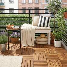 Acacia 12x12 Interlocking Wood Deck Tiles For Balcony, Garden, Patio, Poolside Decor - Waterproof Indoor And Outdoor Flooring - 12 Slats, Round Joints, Pack Of 10 - Natural - View 7