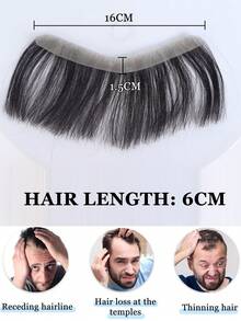 Intranet 1.5*16/2*16CM Men's Thin Invisible Frontal Bangs Hairpiece, Sideburn Hair Patch, Invisible Seamless Ultra-Thin PU Leather Hairline Replacement Piece, Balding Hairline Coverage, Frontal Bangs Hairpiece, Halloween - Black - View 14
