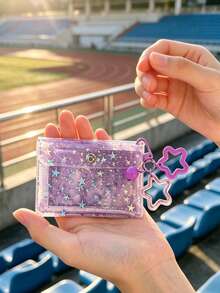 Sparkling Star Credit Card Holder Storage Box With Hook, Bell & Flower Pendant Photo Display Frame, Also Functions As Bus Card Sleeve, ID Holder, Coin Purse, Small Pouch, Compatible With Instax Photo Paper, Idol Photocards, Bank Cards, Earrings And Other Mini Items, Sweet & Cool Y2K Millennium Style, Suitable For Students And Idol Fans For Daily School, Commuting, Shopping, Gatherings, Concerts, Graduation Season, Back To School, Teacher Gift, For Fellow Fans, Family And Friends - Multicolor - View 4