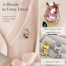1PC/2PCS Zinc Alloy Two Tone Tulip Lapel Pin, Pink Rhinestone Green Enamel Floral Brooch, Women Clothes Collar Decor Jewelry Gift, Elegant Flower Pin - Multicolor - View 4