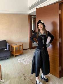 Women's Early Spring Striped Patchwork Slim Fit Cardigan Top, Collared Long Sleeve T-Shirt - Black - View 8