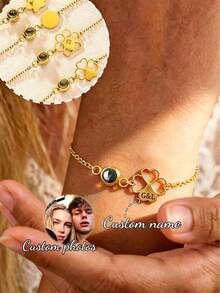 Customized Projection Photo Bracelet, 3:1 NK Chain Bracelet With Photo Inside, Stainless Steel Personalized Photo Projection Memory Bracelet, Best Gift For Christmas And Valentine's Day - Style 4 - View 2